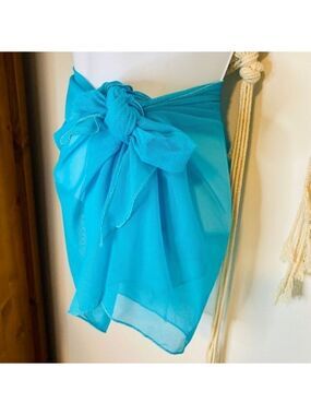SANS MARQUE Blue Sheer Wrap Bathing Suit Cover Up Size Small